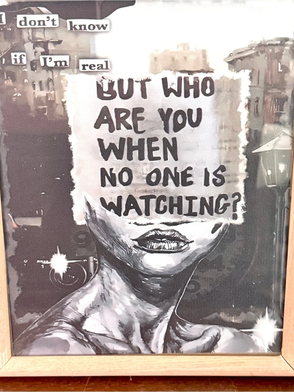 But Who Are You When No One’s Watching Canvas Art Print Peach Wood Framed Art